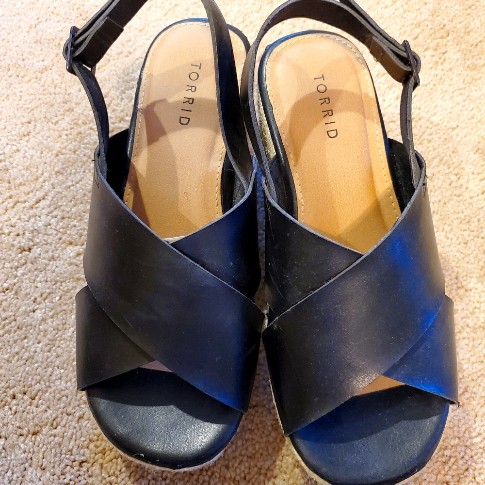 Torrid Black Cross Strap Espadrille Sandals